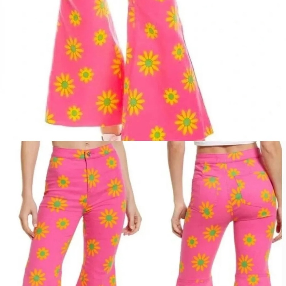 Free People Pink Floral Flare Jeans